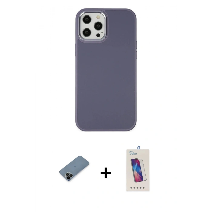 MARSİLYAN™- iPhone 12 Pro Max Kılıf Çekirdek Çizgi - Siyah Joko 5D Cam + Shine Kamera Lens Koruma Cam - SH
