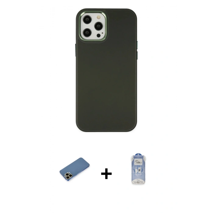 MARSİLYAN™- iPhone 12 Pro Max Kılıf Çekirdek Çizgi - Siyah Joko Magic 5D Cam + Gold Shine Kamera Lens Koruma Cam
