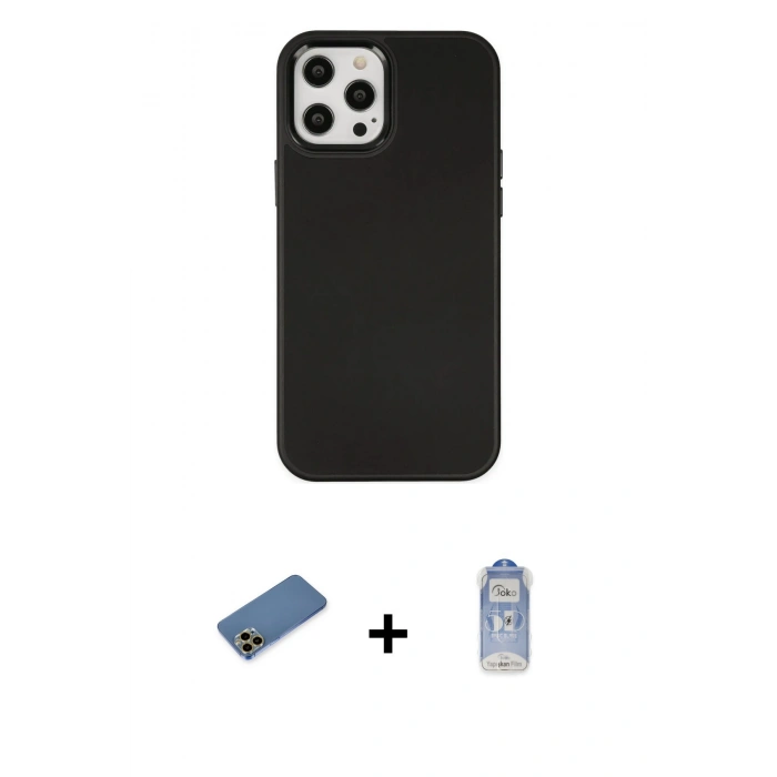 MARSİLYAN™- iPhone 12 Pro Max Kılıf Çekirdek Çizgi - Siyah Joko Magic 5D Cam + Gold Shine Kamera Lens Koruma Cam