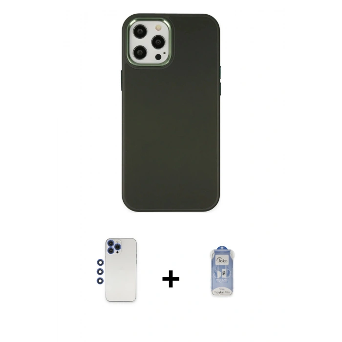 MARSİLYAN™- iPhone 12 Pro Max Kılıf Çekirdek Çizgi - Siyah Joko Magic 5D Cam + Shine Kamera Lens - LT