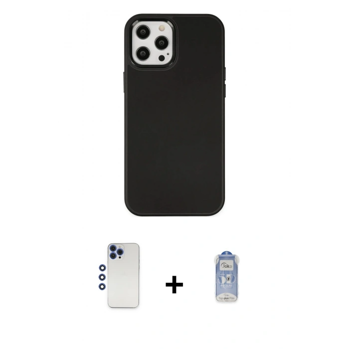 MARSİLYAN™- iPhone 12 Pro Max Kılıf Çekirdek Çizgi - Siyah Joko Magic 5D Cam + Shine Kamera Lens - LT