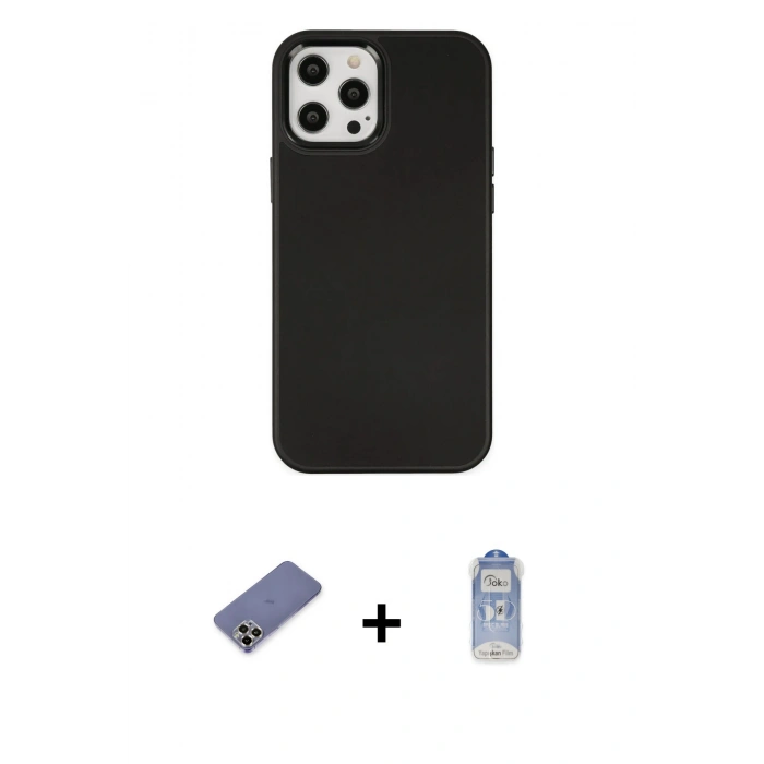 MARSİLYAN™- iPhone 12 Pro Max Kılıf Çekirdek Çizgi - Siyah Joko Magic 5D Cam + Metal Kamera Lens Koruma Cam - GD