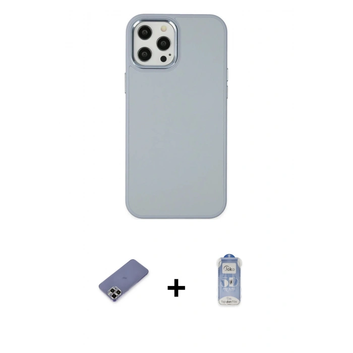 MARSİLYAN™- iPhone 12 Pro Max Kılıf Çekirdek Çizgi - Siyah Joko Magic 5D Cam + Metal Kamera Lens Koruma Cam - GD