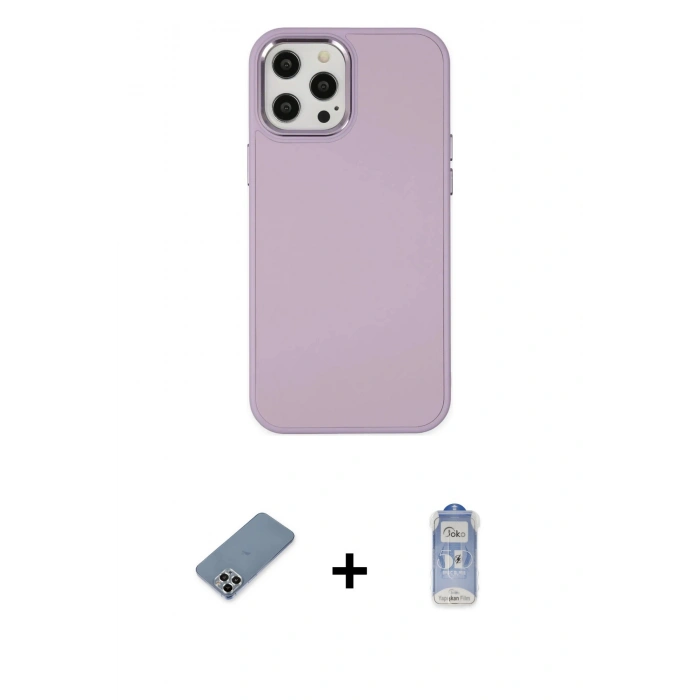 MARSİLYAN™- iPhone 12 Pro Max Kılıf Çekirdek Çizgi - Siyah Joko Magic 5D Cam + Metal Kamera Lens Koruma Cam - GS