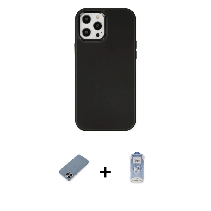 MARSİLYAN™- iPhone 12 Pro Max Kılıf Çekirdek Çizgi - Siyah Joko Magic 5D Cam + Metal Kamera Lens Koruma Cam - GS