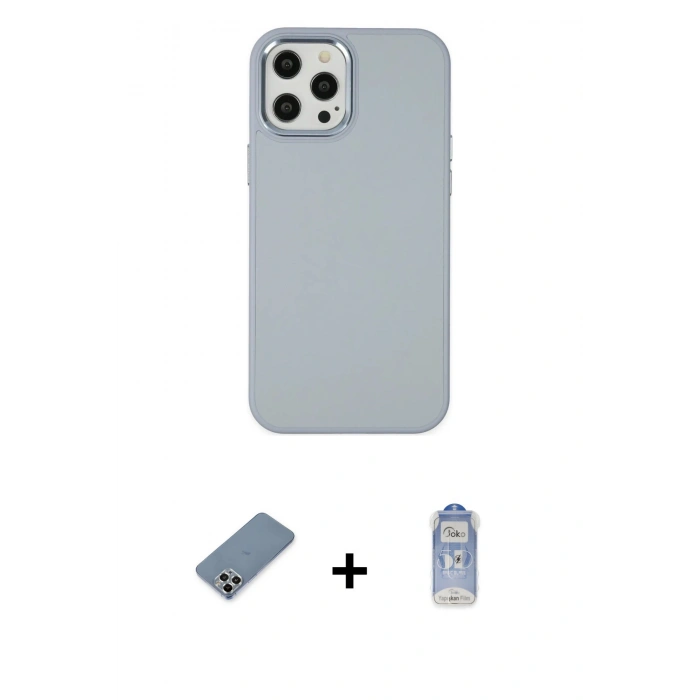 MARSİLYAN™- iPhone 12 Pro Max Kılıf Çekirdek Çizgi - Siyah Joko Magic 5D Cam + Metal Kamera Lens Koruma Cam - GS