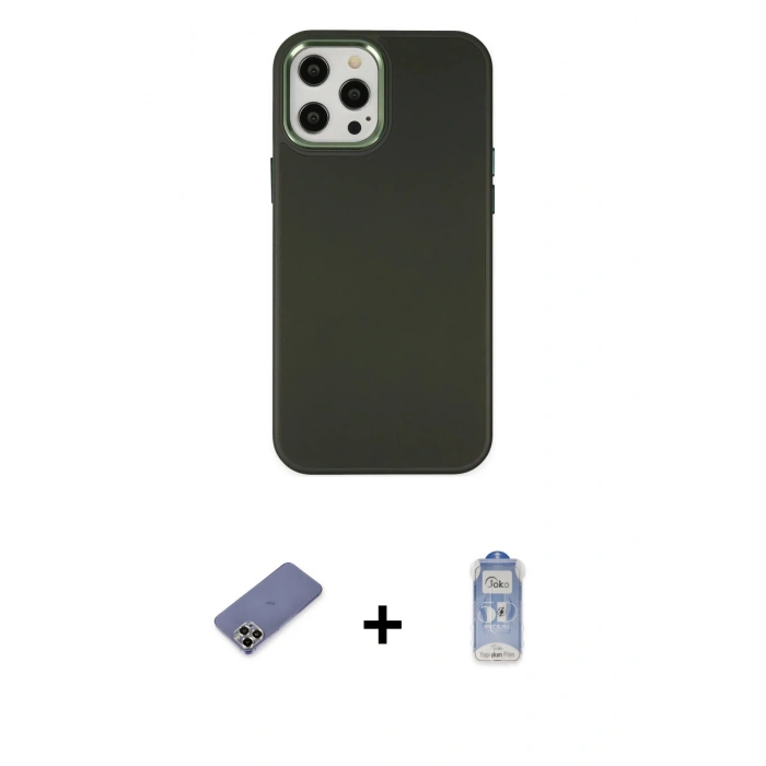 MARSİLYAN™- iPhone 12 Pro Max Kılıf Çekirdek Çizgi - Siyah Joko Magic 5D Cam + Metal Kamera Lens Koruma Cam - GD