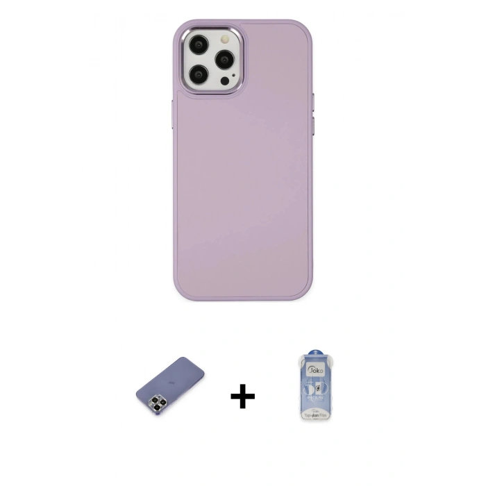 MARSİLYAN™- iPhone 12 Pro Max Kılıf Çekirdek Çizgi - Siyah Joko Magic 5D Cam + Metal Kamera Lens Koruma Cam - GD