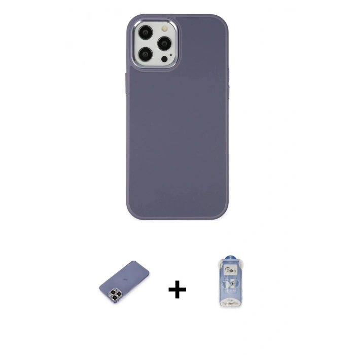 MARSİLYAN™- iPhone 12 Pro Max Kılıf Çekirdek Çizgi - Siyah Joko Magic 5D Cam + Metal Kamera Lens Koruma Cam - GD
