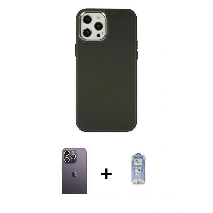 MARSİLYAN™- iPhone 12 Pro Max Kılıf Çekirdek Çizgi - Siyah Joko Magic 5D Cam + Neon Fosforlu Kamera Lens - BZ