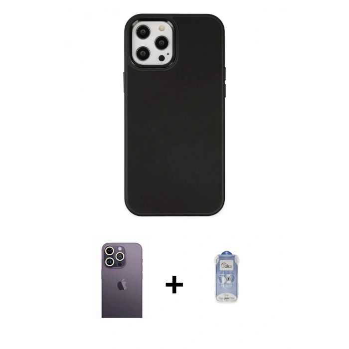 MARSİLYAN™- iPhone 12 Pro Max Kılıf Çekirdek Çizgi - Siyah Joko Magic 5D Cam + Neon Fosforlu Kamera Lens - BZ
