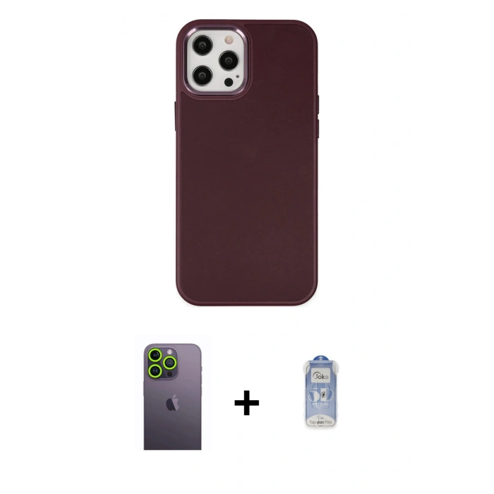 MARSİLYAN™- iPhone 12 Pro Max Kılıf Çekirdek Çizgi - Siyah Joko Magic 5D Cam + Neon Fosforlu Kamera Lens - YL