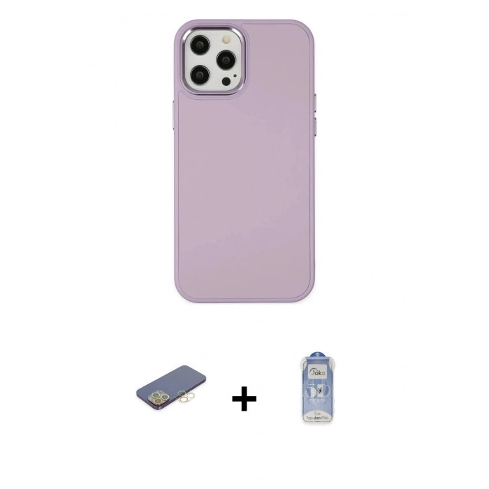 MARSİLYAN™- iPhone 12 Pro Max Kılıf Çekirdek Çizgi - Siyah Joko Magic 5D Cam + Renkli Kamera Lens Koruma Cam - SI