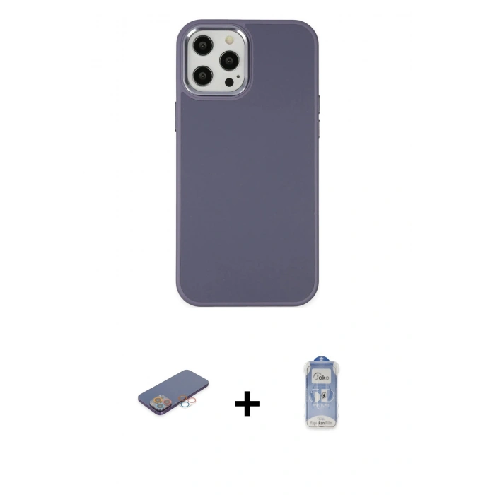 MARSİLYAN™- iPhone 12 Pro Max Kılıf Çekirdek Çizgi - Siyah Joko Magic 5D Cam + Renkli Kamera Lens Koruma Cam - PE