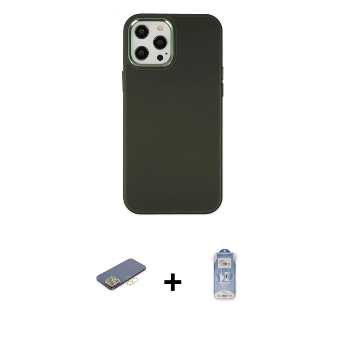 MARSİLYAN™- iPhone 12 Pro Max Kılıf Çekirdek Çizgi - Siyah Joko Magic 5D Cam + Renkli Kamera Lens Koruma Cam - SI