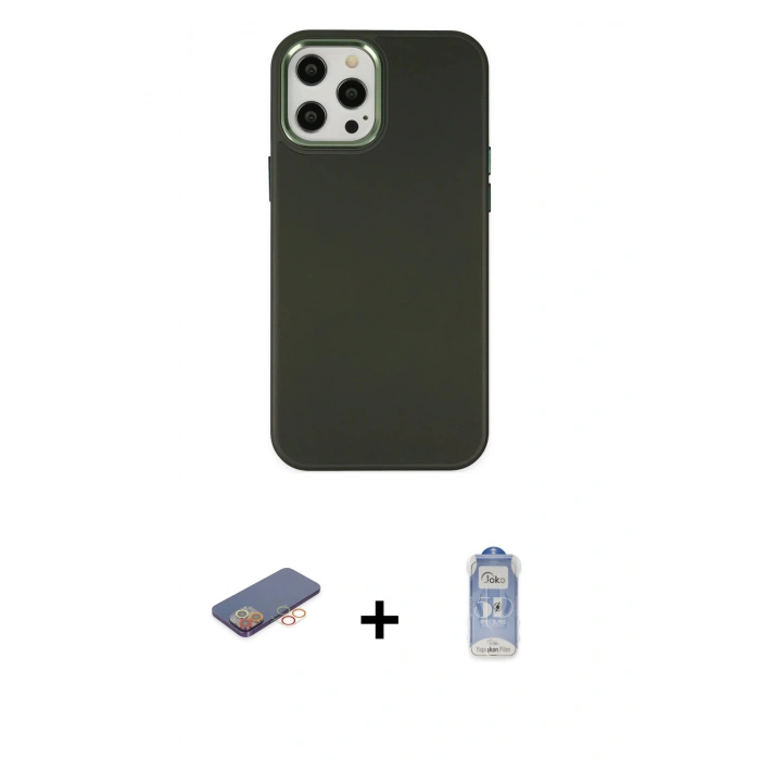 MARSİLYAN™- iPhone 12 Pro Max Kılıf Çekirdek Çizgi - Siyah Joko Magic 5D Cam + Renkli Kamera Lens Koruma Cam - TU