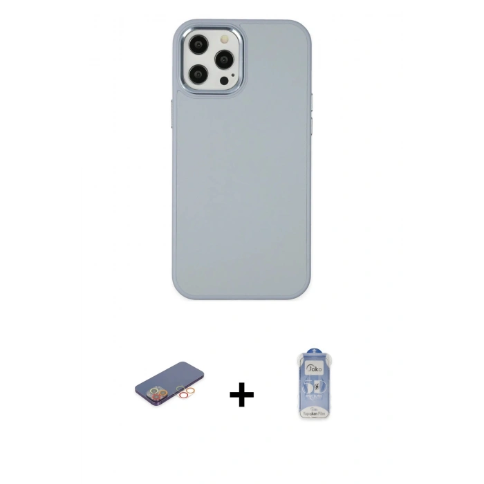 MARSİLYAN™- iPhone 12 Pro Max Kılıf Çekirdek Çizgi - Siyah Joko Magic 5D Cam + Renkli Kamera Lens Koruma Cam - TU