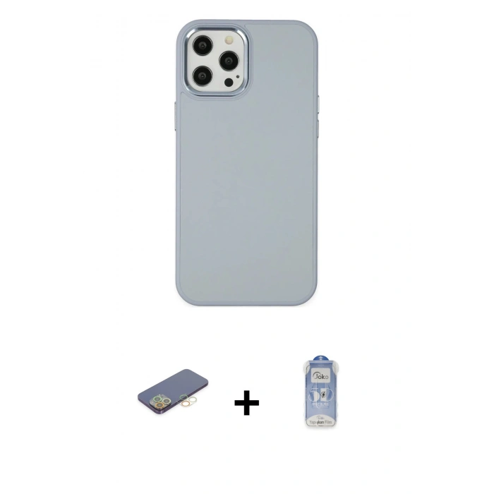MARSİLYAN™- iPhone 12 Pro Max Kılıf Çekirdek Çizgi - Siyah Joko Magic 5D Cam + Renkli Kamera Lens Koruma Cam - SI