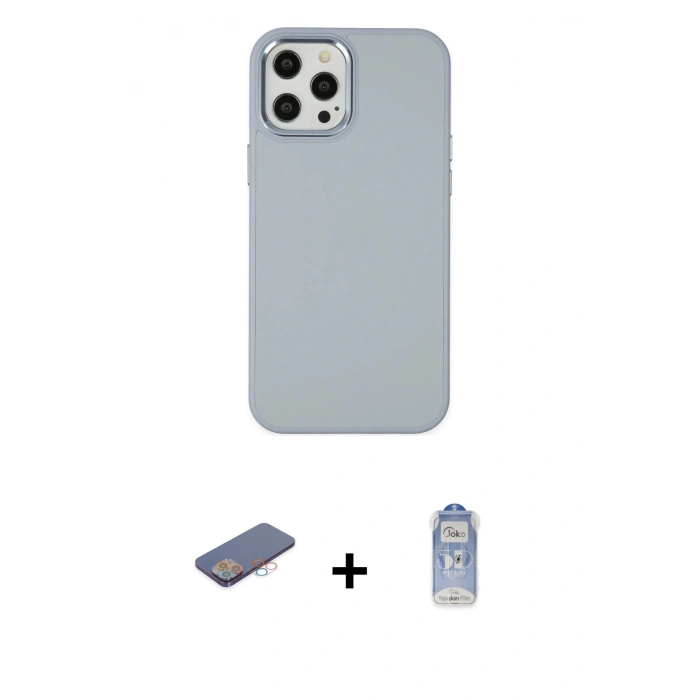 MARSİLYAN™- iPhone 12 Pro Max Kılıf Çekirdek Çizgi - Siyah Joko Magic 5D Cam + Renkli Kamera Lens Koruma Cam - PE