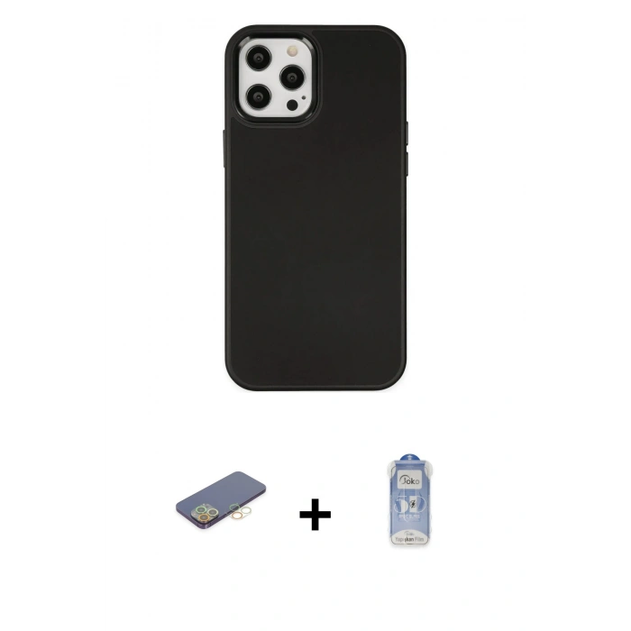 MARSİLYAN™- iPhone 12 Pro Max Kılıf Çekirdek Çizgi - Siyah Joko Magic 5D Cam + Renkli Kamera Lens Koruma Cam - SI