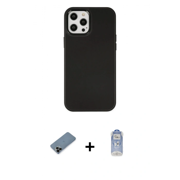 MARSİLYAN™- iPhone 12 Pro Max Kılıf Çekirdek Çizgi - Siyah Joko Magic 5D Cam + Shine Kamera Lens Koruma Cam - SH