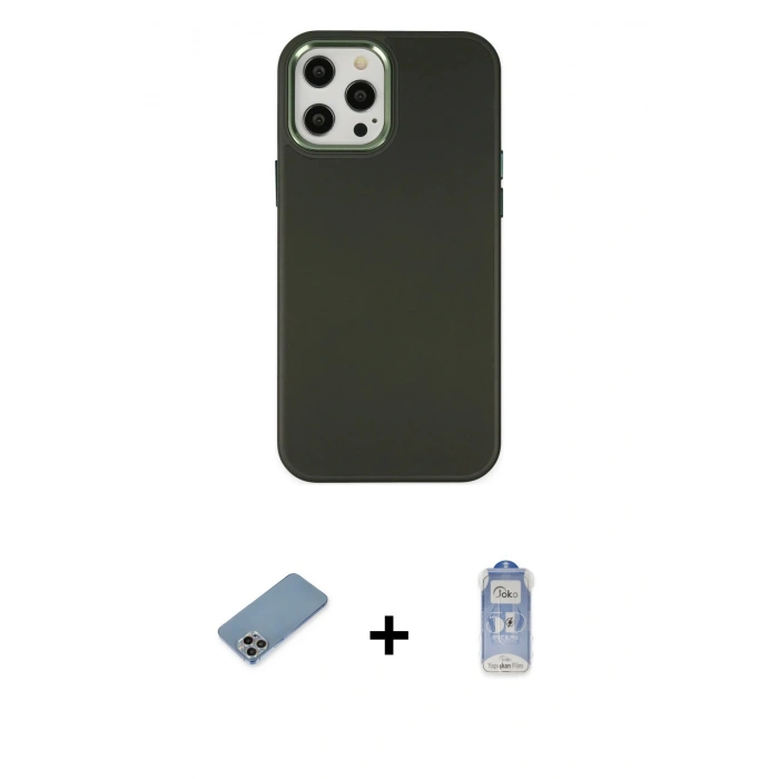 MARSİLYAN™- iPhone 12 Pro Max Kılıf Çekirdek Çizgi - Siyah Joko Magic 5D Cam + Shine Kamera Lens Koruma Cam - GI