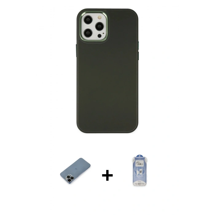 MARSİLYAN™- iPhone 12 Pro Max Kılıf Çekirdek Çizgi - Siyah Joko Magic 5D Cam + Shine Kamera Lens Koruma Cam - SH
