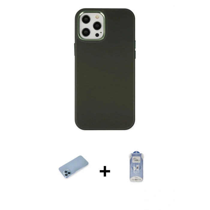 MARSİLYAN™- iPhone 12 Pro Max Kılıf Çekirdek Çizgi - Siyah Joko Magic 5D Cam + Shine Kamera Lens Koruma Cam - MI