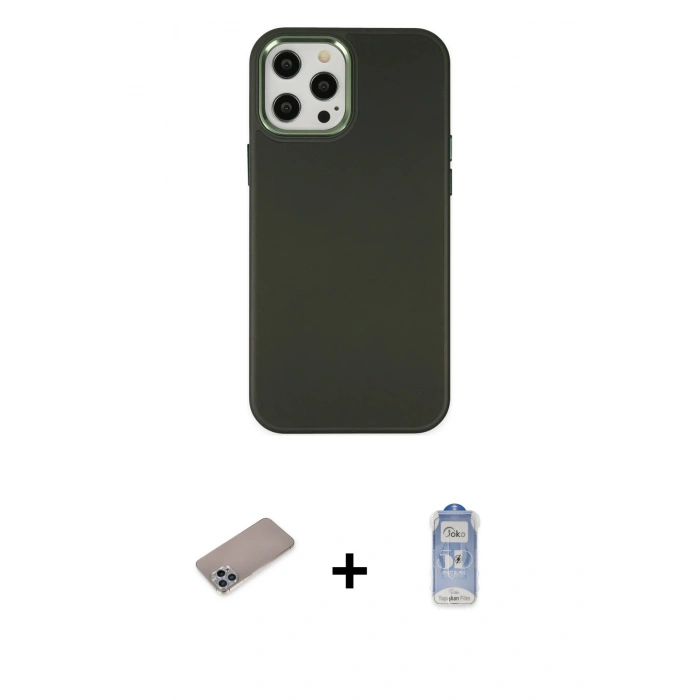 MARSİLYAN™- iPhone 12 Pro Max Kılıf Çekirdek Çizgi - Siyah Joko Magic 5D Cam + Shine Kamera Lens Koruma Cam - SABE