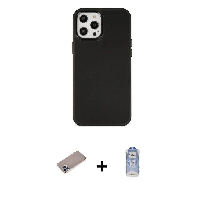 MARSİLYAN™- iPhone 12 Pro Max Kılıf Çekirdek Çizgi - Siyah Joko Magic 5D Cam + Shine Kamera Lens Koruma Cam - SABE