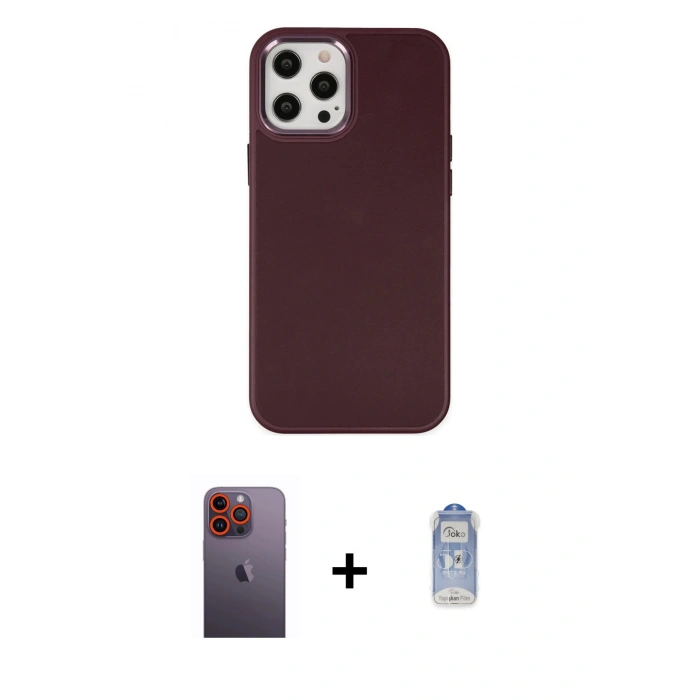 MARSİLYAN™- iPhone 12 Pro Max Kılıf Çekirdek Çizgi - Siyah Joko Magic 5D Cam + Turuncu Neon Fosforlu Kamera Lens