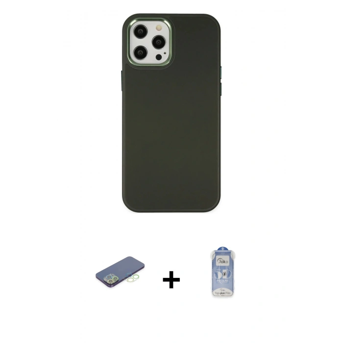 MARSİLYAN™- iPhone 12 Pro Max Kılıf Çekirdek Çizgi - Siyah Joko Magic 5D Cam + Renkli Kamera Lens Koruma Cam - YL