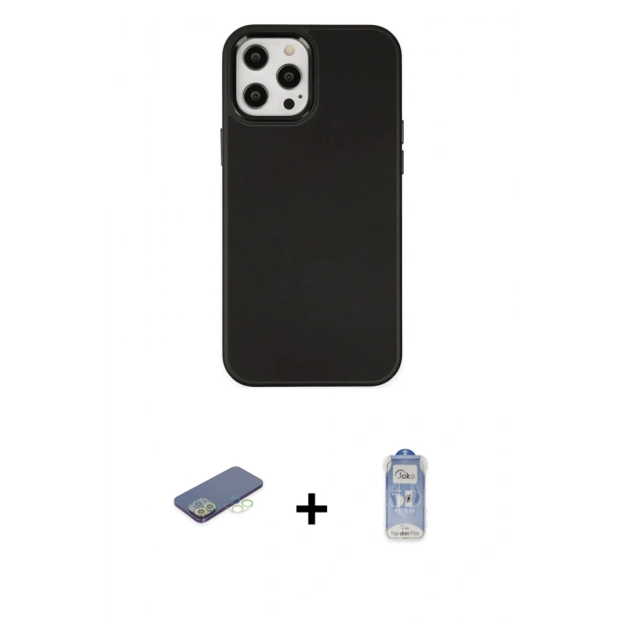 MARSİLYAN™- iPhone 12 Pro Max Kılıf Çekirdek Çizgi - Siyah Joko Magic 5D Cam + Renkli Kamera Lens Koruma Cam - YL