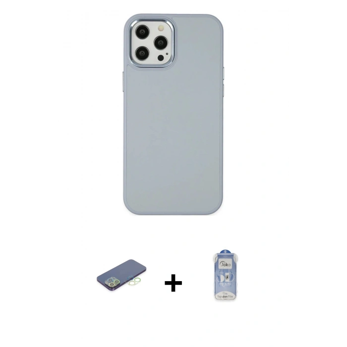 MARSİLYAN™- iPhone 12 Pro Max Kılıf Çekirdek Çizgi - Siyah Joko Magic 5D Cam + Renkli Kamera Lens Koruma Cam - YL
