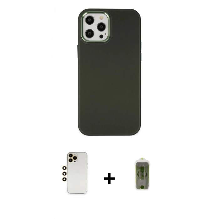 MARSİLYAN™- iPhone 12 Pro Max Kılıf Çekirdek Çizgi - Siyah Joko Magic 5D Hayalet Cam + Gold Shine Kamera Lens