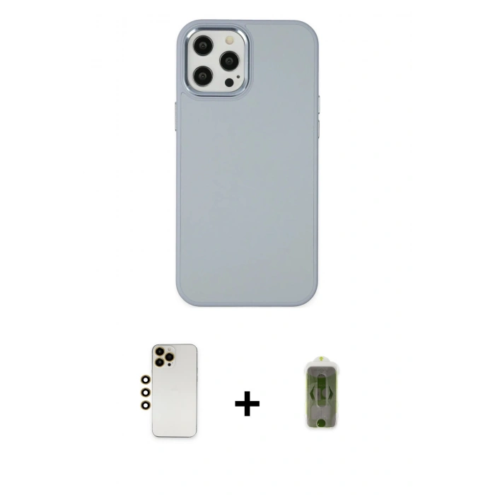 MARSİLYAN™- iPhone 12 Pro Max Kılıf Çekirdek Çizgi - Siyah Joko Magic 5D Hayalet Cam + Gold Shine Kamera Lens