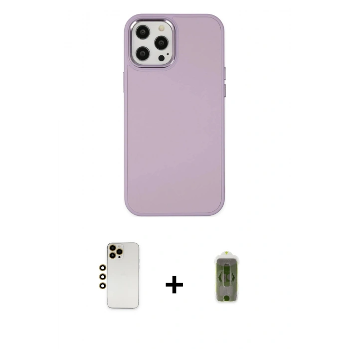 MARSİLYAN™- iPhone 12 Pro Max Kılıf Çekirdek Çizgi - Siyah Joko Magic 5D Hayalet Cam + Gold Shine Kamera Lens