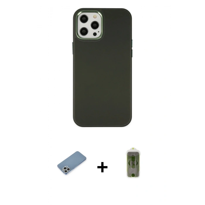 MARSİLYAN™- iPhone 12 Pro Max Kılıf Çekirdek Çizgi - Siyah Joko Magic 5D Hayalet Cam + Gümüş Shine Kamera Lens Koruma Cam