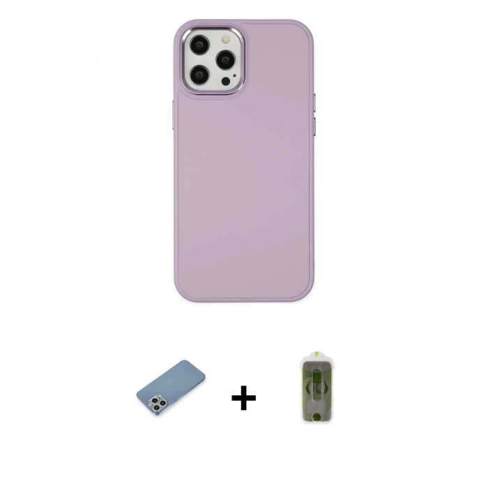 MARSİLYAN™- iPhone 12 Pro Max Kılıf Çekirdek Çizgi - Siyah Joko Magic 5D Hayalet Cam + Gümüş Shine Kamera Lens Koruma Cam