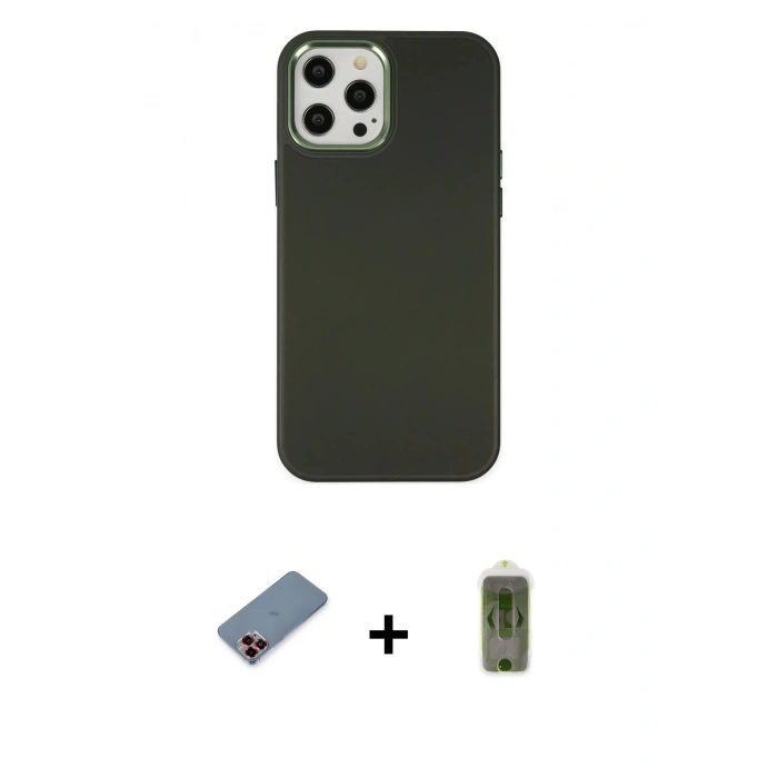 MARSİLYAN™- iPhone 12 Pro Max Kılıf Çekirdek Çizgi - Siyah Joko Magic 5D Hayalet Cam + Metal Kamera Lens Koruma Cam - KI