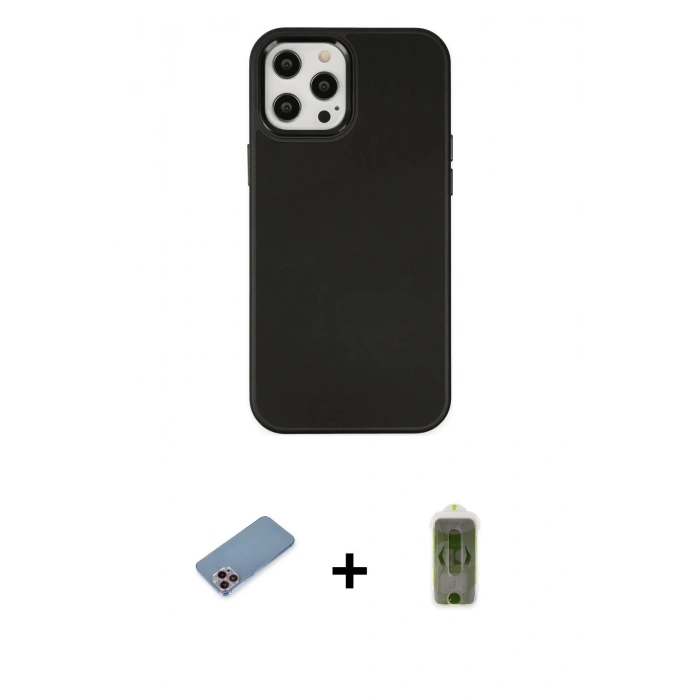 MARSİLYAN™- iPhone 12 Pro Max Kılıf Çekirdek Çizgi - Siyah Joko Magic 5D Hayalet Cam + Shine Kamera Lens Koruma Cam - PE