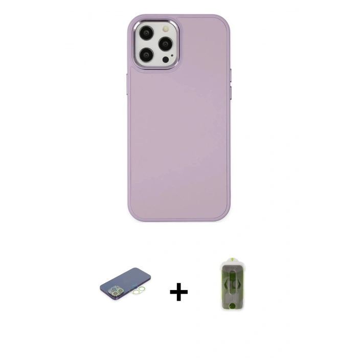 MARSİLYAN™- iPhone 12 Pro Max Kılıf Çekirdek Çizgi - Siyah Joko Magic 5D Hayalet Cam + Renkli Kamera Lens Koruma Cam - YL