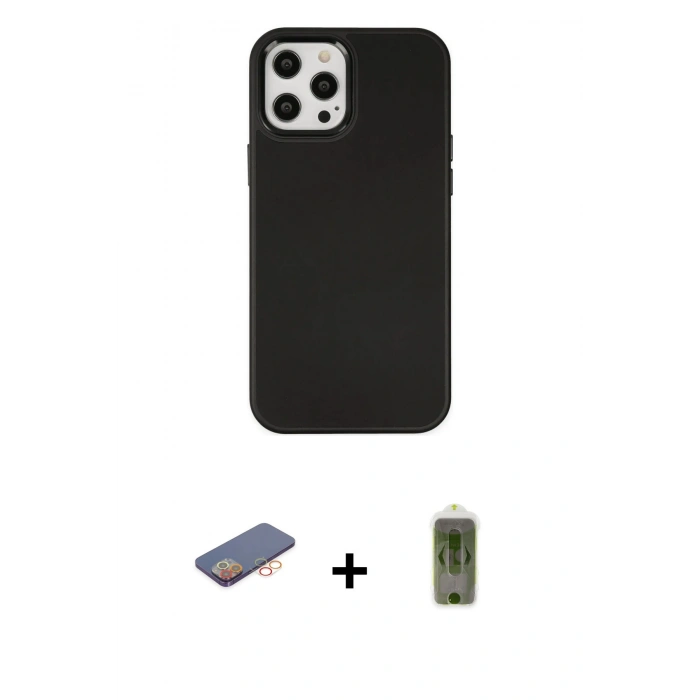 MARSİLYAN™- iPhone 12 Pro Max Kılıf Çekirdek Çizgi - Siyah Joko Magic 5D Hayalet Cam + Renkli Kamera Lens Koruma Cam - TU