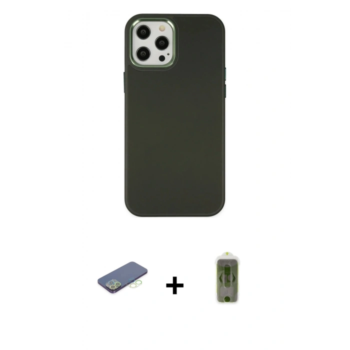 MARSİLYAN™- iPhone 12 Pro Max Kılıf Çekirdek Çizgi - Siyah Joko Magic 5D Hayalet Cam + Renkli Kamera Lens Koruma Cam - YL