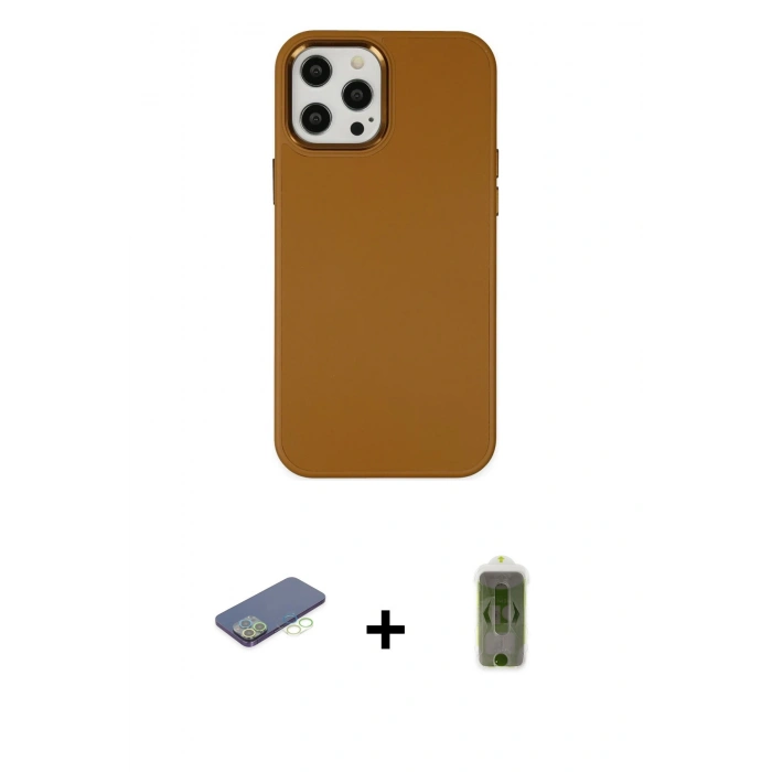 MARSİLYAN™- iPhone 12 Pro Max Kılıf Çekirdek Çizgi - Siyah Joko Magic 5D Hayalet Cam + Renkli Kamera Lens Koruma Cam - YL