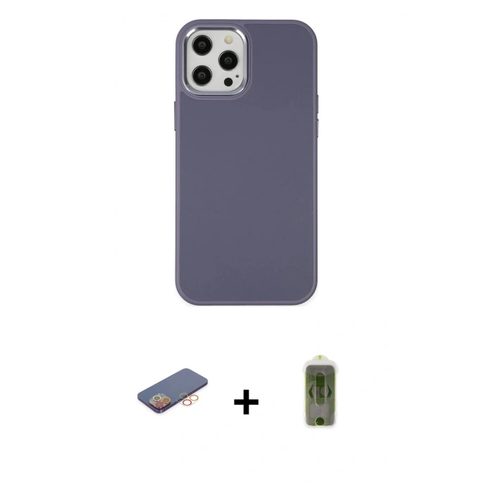 MARSİLYAN™- iPhone 12 Pro Max Kılıf Çekirdek Çizgi - Siyah Joko Magic 5D Hayalet Cam + Renkli Kamera Lens Koruma Cam - TU