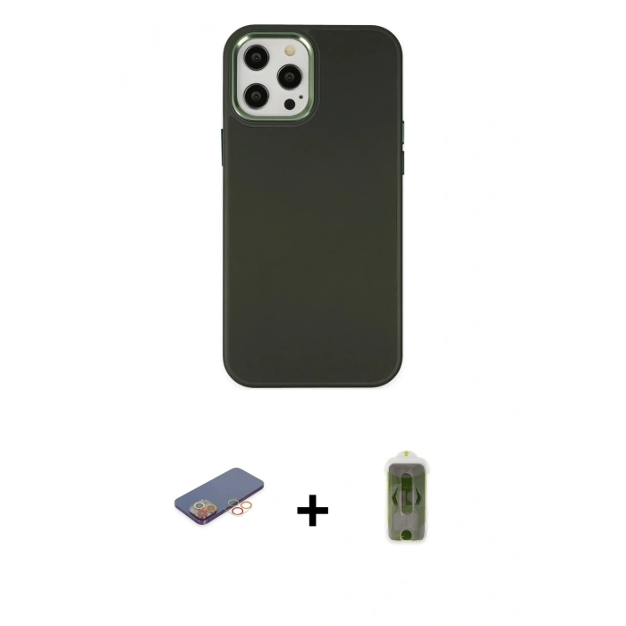 MARSİLYAN™- iPhone 12 Pro Max Kılıf Çekirdek Çizgi - Siyah Joko Magic 5D Hayalet Cam + Renkli Kamera Lens Koruma Cam - TU