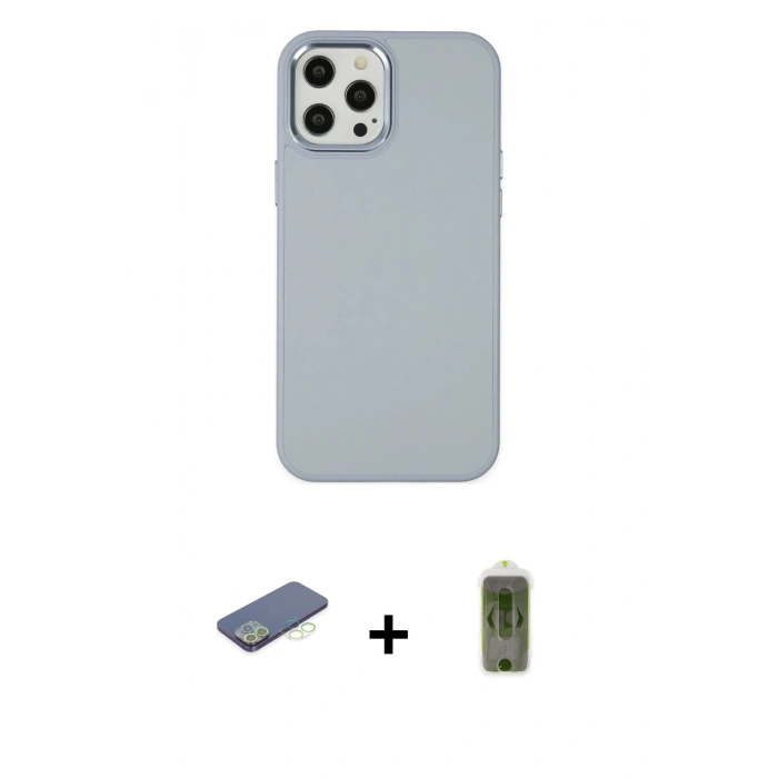 MARSİLYAN™- iPhone 12 Pro Max Kılıf Çekirdek Çizgi - Siyah Joko Magic 5D Hayalet Cam + Renkli Kamera Lens Koruma Cam - YL