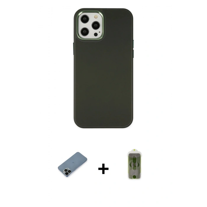 MARSİLYAN™- iPhone 12 Pro Max Kılıf Çekirdek Çizgi - Siyah Joko Magic 5D Hayalet Cam + Shine Kamera Lens Koruma Cam - SH