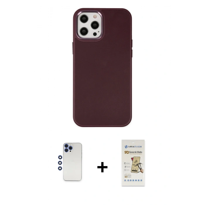 MARSİLYAN™- iPhone 12 Pro Max Kılıf Çekirdek Çizgi - Siyah Mat Seramik Nano Ekran Koruyucu + Shine Kamera Lens - LT
